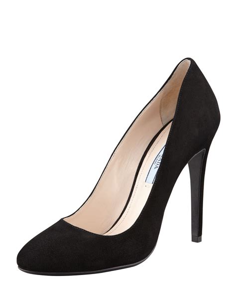 prada suede round toe pump black